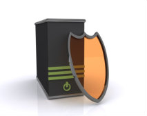 Abstract illustration of a CPU and antivirus shield